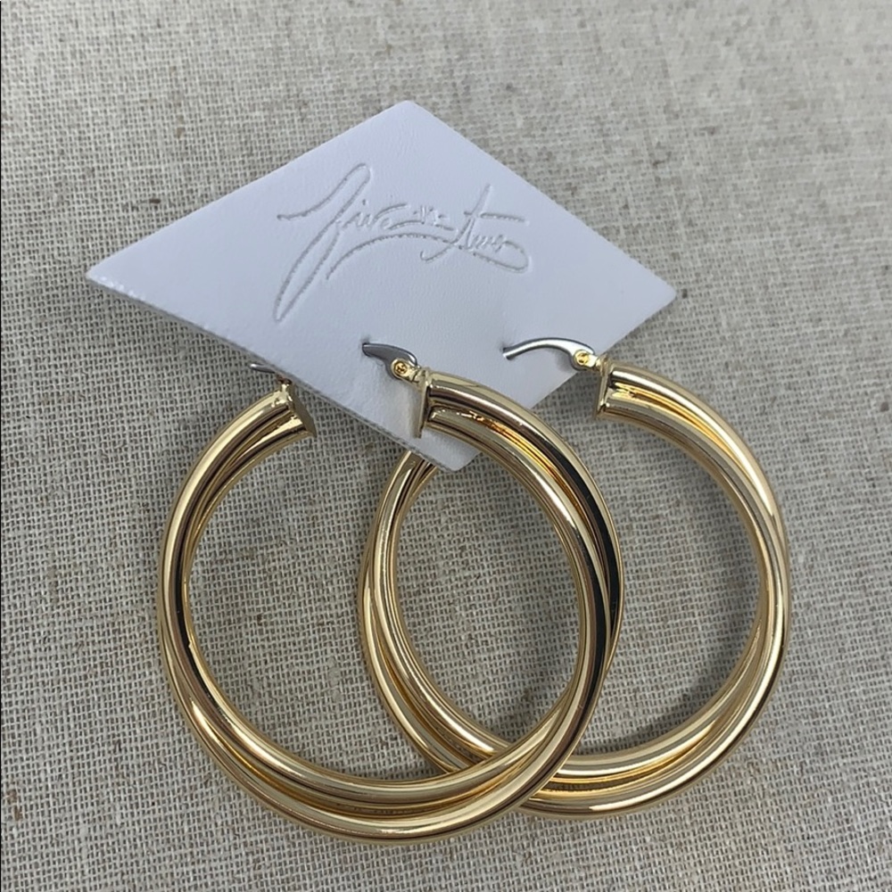 Five and Two Gold Double Stacked Hoops